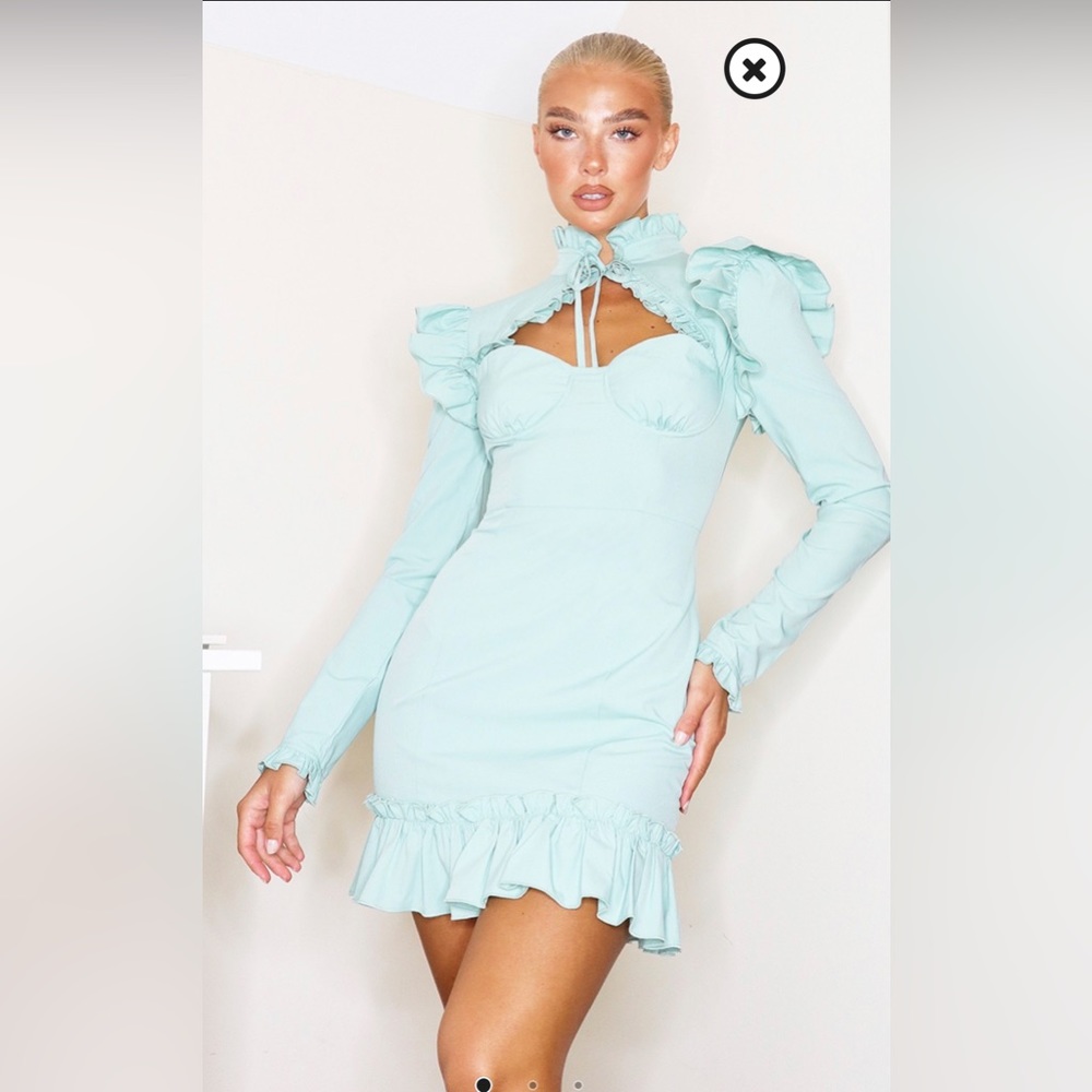 Sage Green Cup Frill Bodycon Dress - Size 10 (New With Tag)